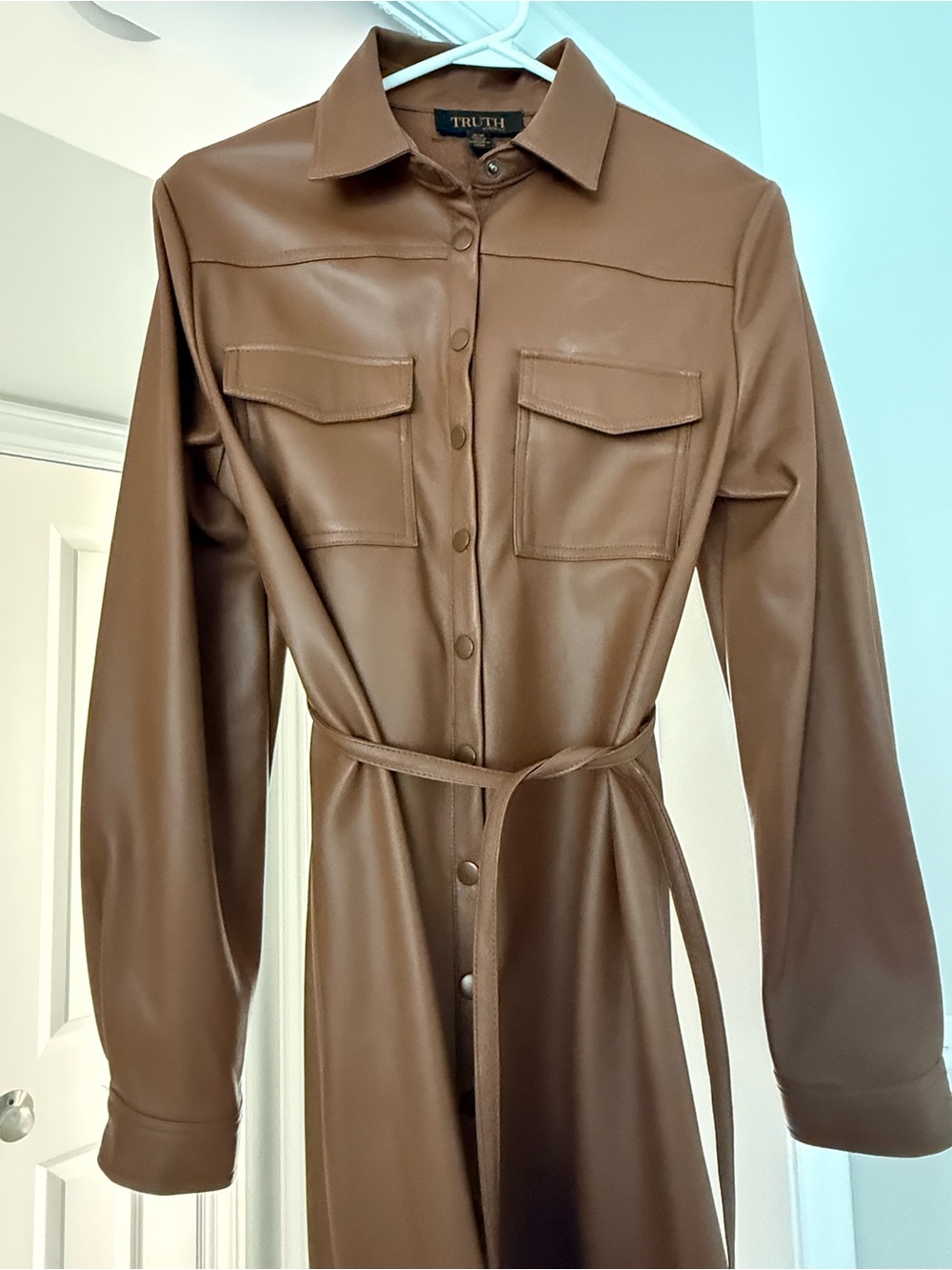 TRUTH Brown Faux Leather Belted Shirt Jacket